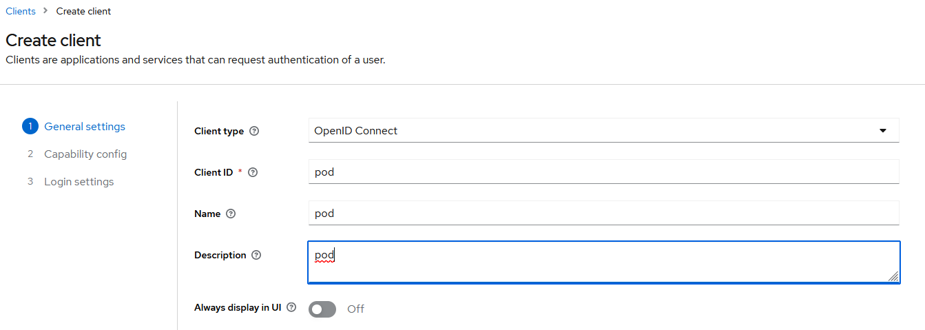 Create client - step 1