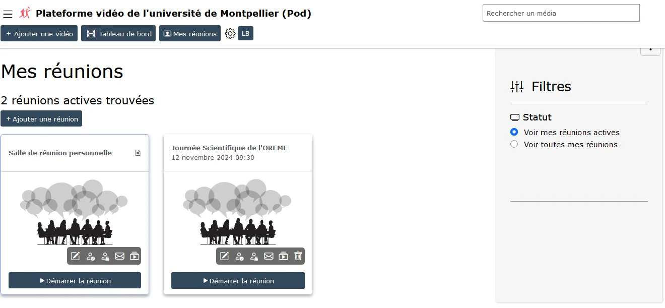 Interface de gestion des réunions