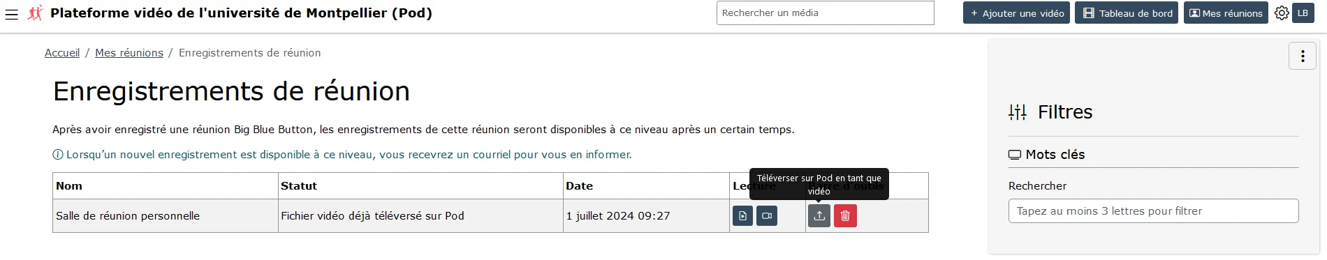 Interface d’enregistrements