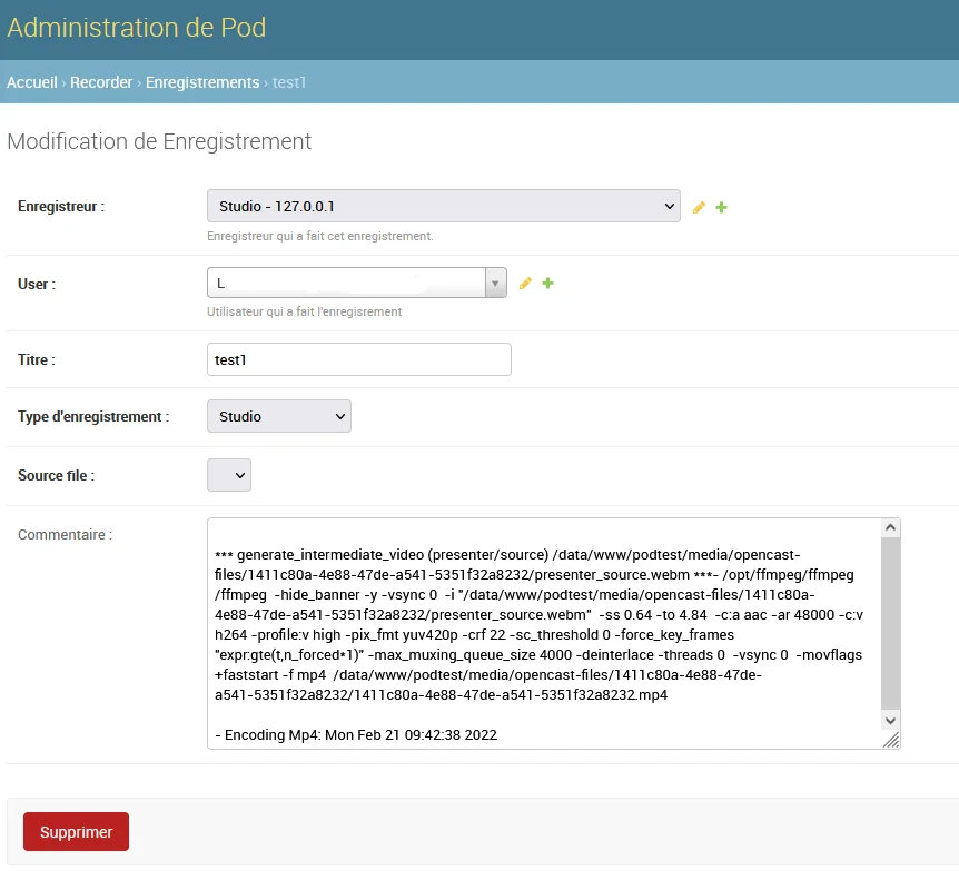Modification de l’enregistrement