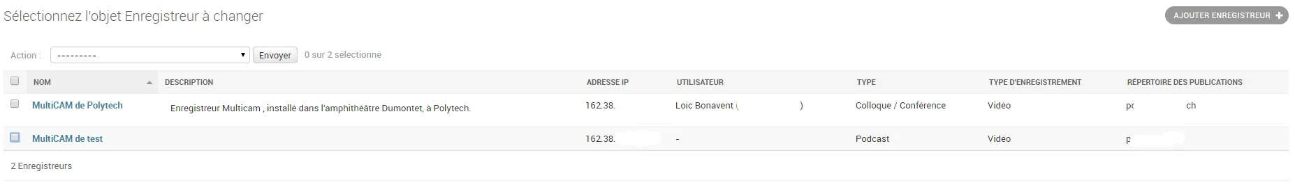 Liste des enregistreurs