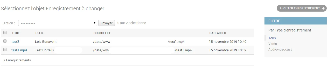 Liste des enregistrements